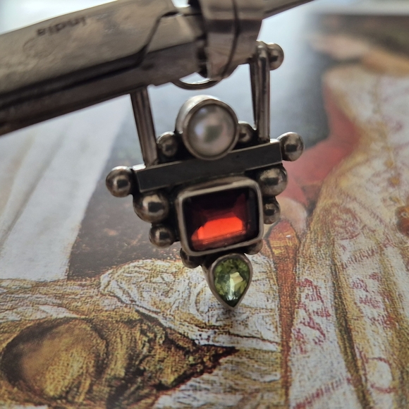 Intricate Silver and Red Necklace with Architectural Design - Picture 9 of 9